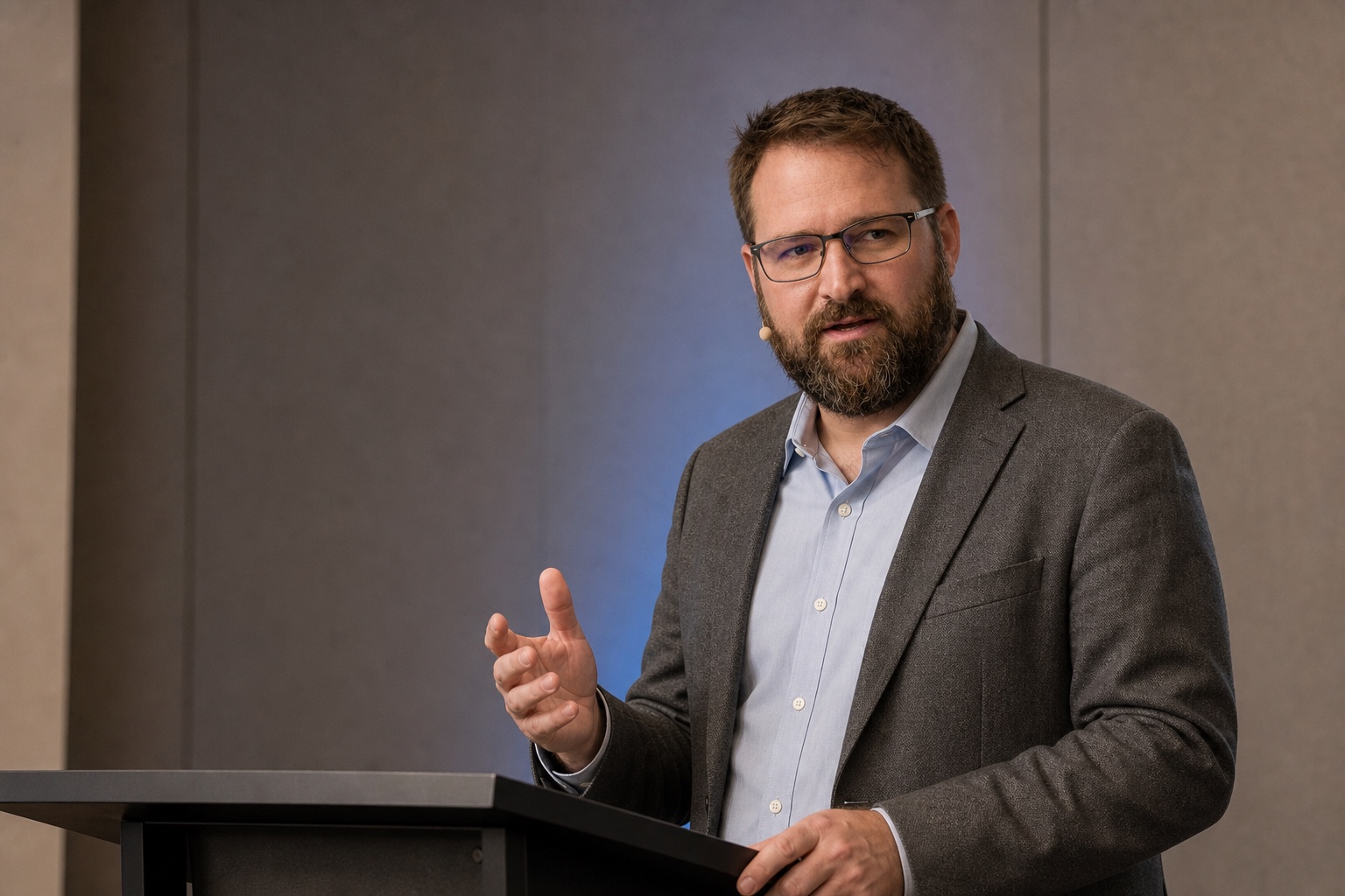 Nate Reuck speaking at a technology leadership event